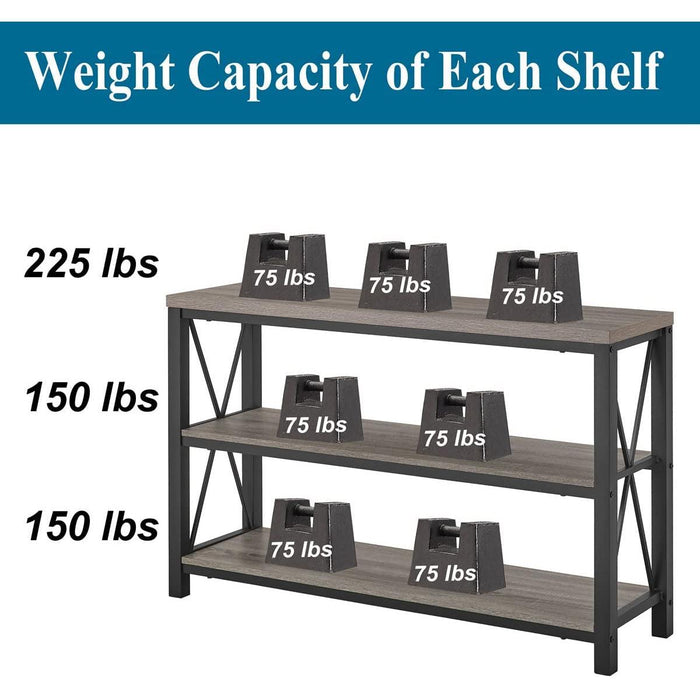 Industrial Rustic Sofa Table with Storage Shelves