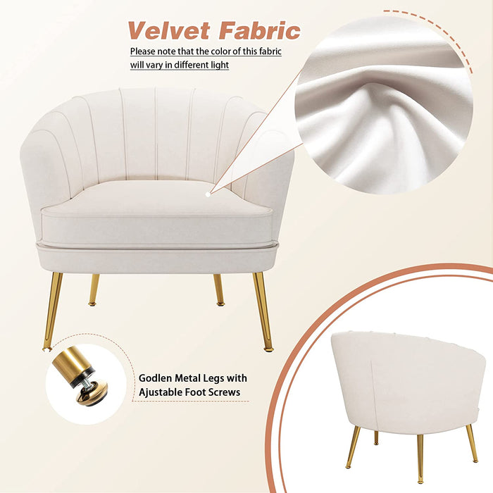 Modern Beige Velvet Accent Chair with Golden Legs