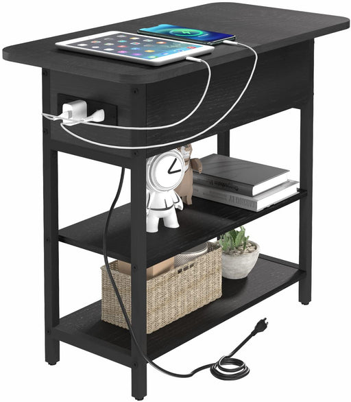 Charging End Table with USB Ports and Outlets, Narrow Nightstand