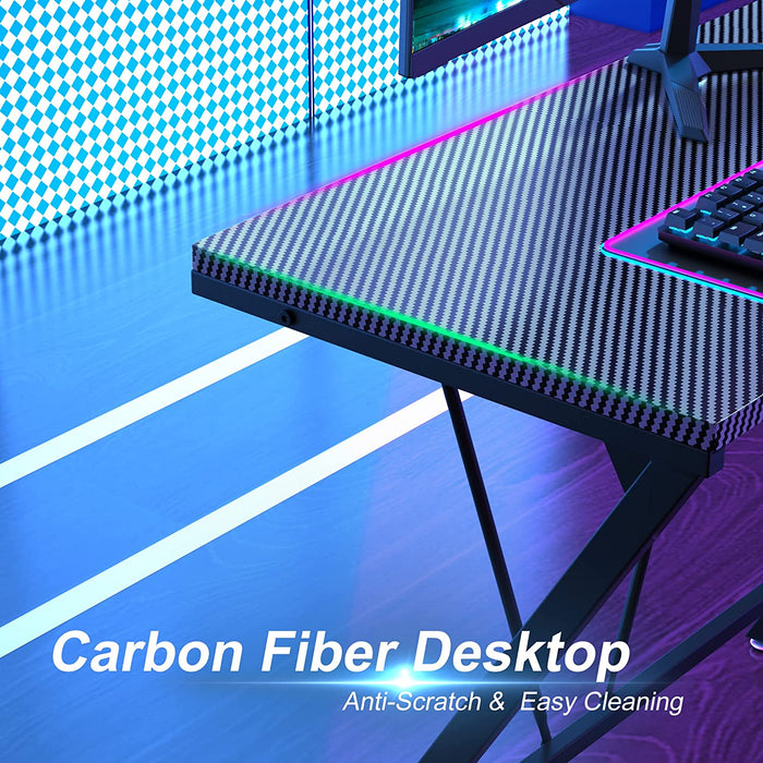 Carbon Fiber L-Shaped Gaming Desk with Laptop Stand