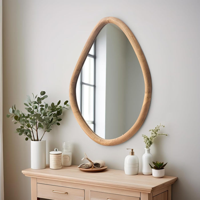 Irregular Wall Mirror,Nature Wood Asymmetrical Mirror,21X26” Modern Vanity Farmhouse Organic Mirror for Bathroom,Bedroom,Living Room,Washroom