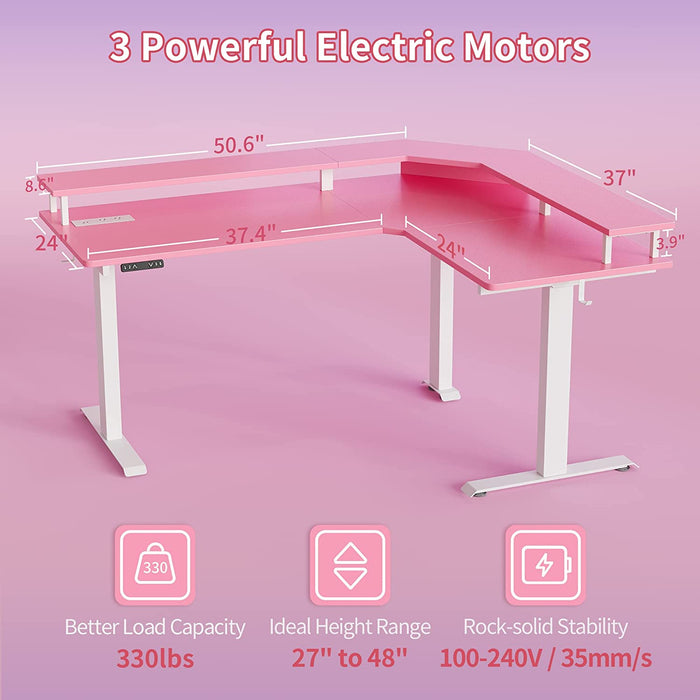 Pink Carbon Fiber L-Shaped Gaming Desk