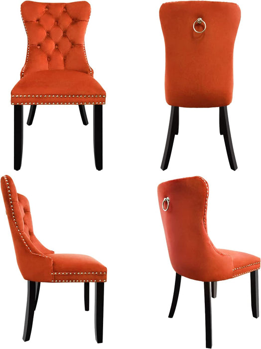 Solid Wood Dining Chairs with Nailhead Back (Set of 2, Orange)