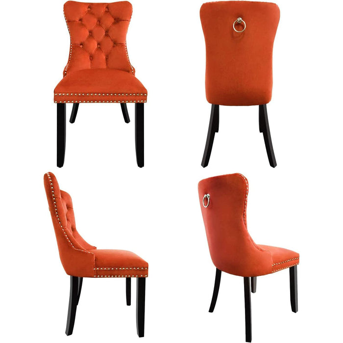Solid Wood Dining Chairs with Nailhead Back (Set of 2, Orange)