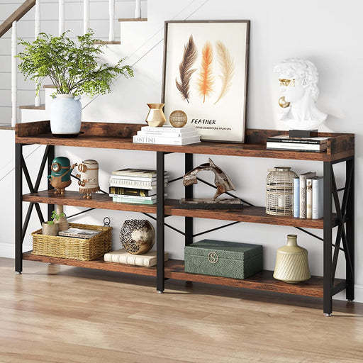 Extra Long Industrial Console Table with Storage Shelves