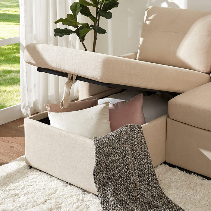 Sectional Sofa Bed with Storage Chaise, Beige