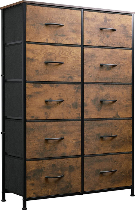 Tall Rustic Brown Dresser with 10 Drawers