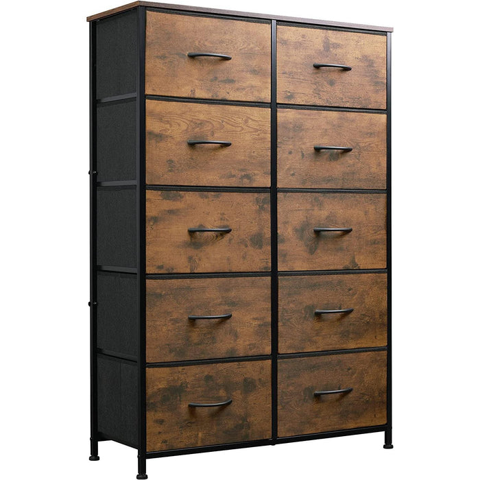 Tall Rustic Brown Dresser with 10 Drawers