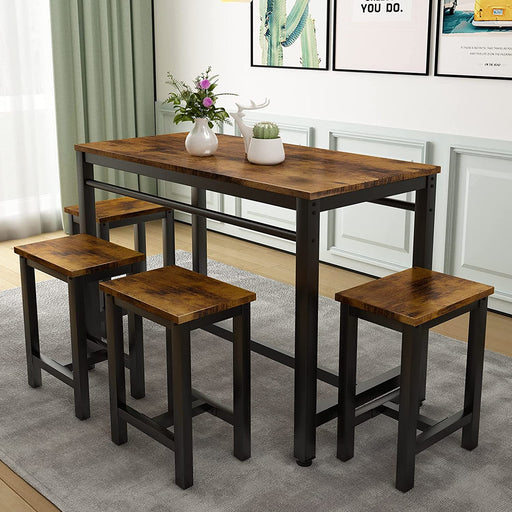 Rustic Brown 5-Piece Bar Table Set with Chairs