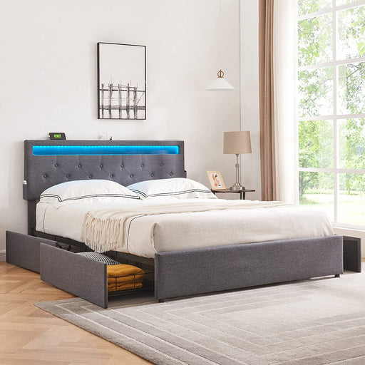 Dark Grey Full Size Bed Frame with Drawers