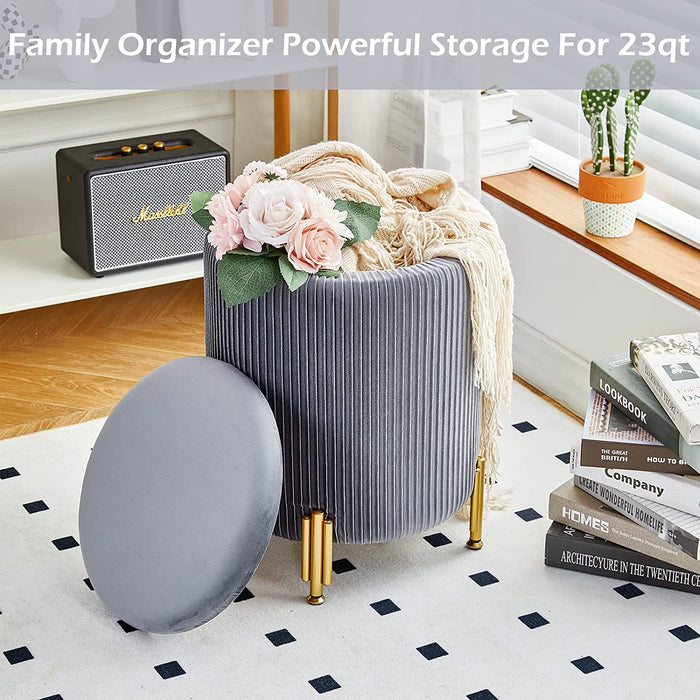 Grey Velvet Ottoman with 23Qt Storage and Support