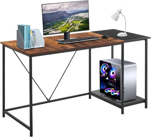 55″ Brown Desk with Bookshelf and Gaming Space