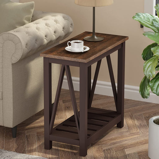 Rustic Espresso Narrow End Side Table with Shelf