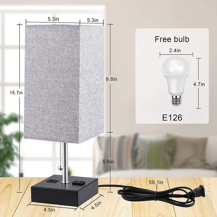 3-Color Temperature Bedside Lamp with USB Port and AC Outlet Table Lamps for Bedroom Lamps Nightstand Lamps with Grey Shade Bed Lamp Small Desk Lamps for Living Room (Bulb Included)