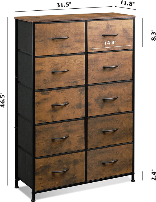 Tall Rustic Brown Dresser with 10 Drawers