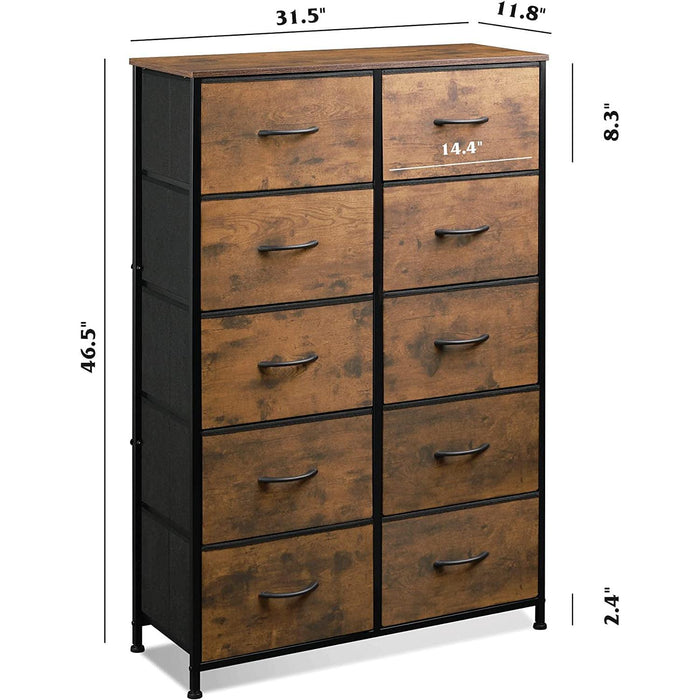 Tall Rustic Brown Dresser with 10 Drawers