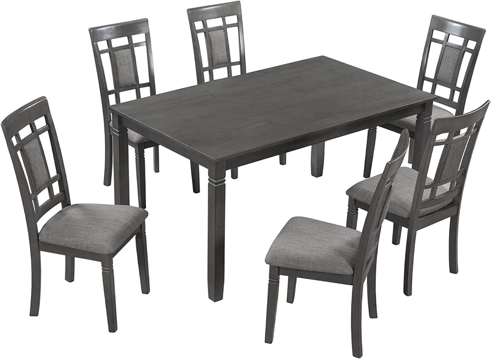 Rustic 7-Piece Dining Room Table Set with Upholstered Chairs, Gray