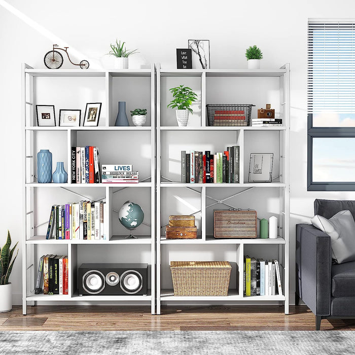 5-Tier Industrial Bookcase with Wood and Metal Frame