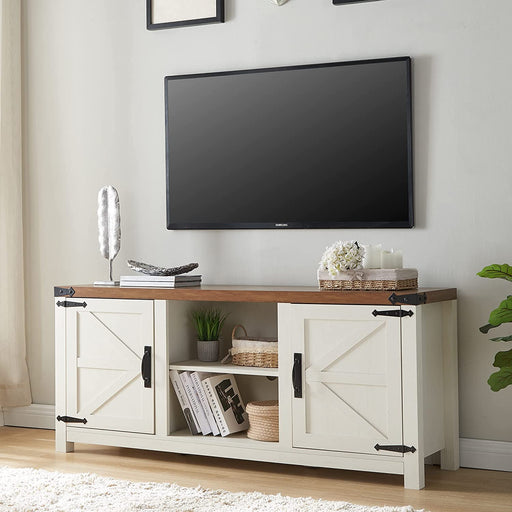 Farmhouse TV Stand with Barn Doors, Antique White