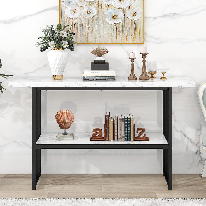 Contemporary Marble Top Console Table with Storage Shelf