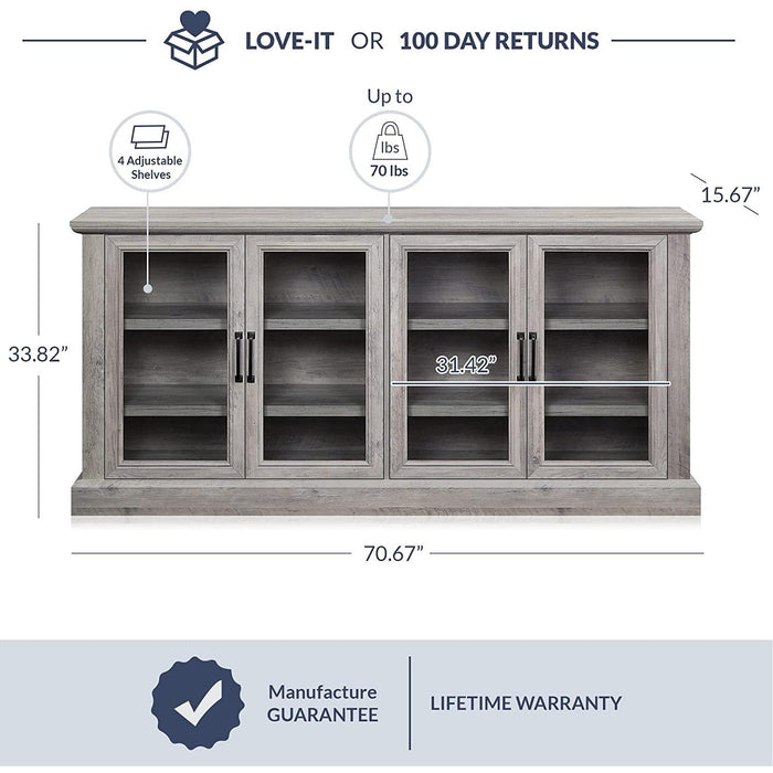 Gray Wash Sideboard with Glass Display Cabinet