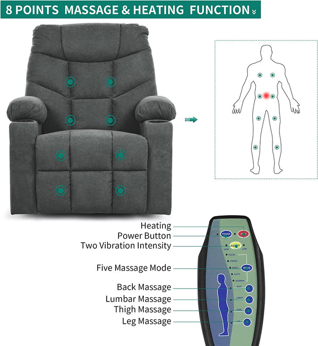 Dark Grey Power Lift Recliner Chair with Massage and Heat