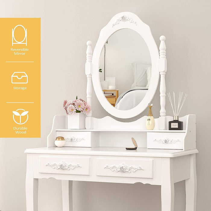 Wood Makeup Vanity Set with Mirror & Stool