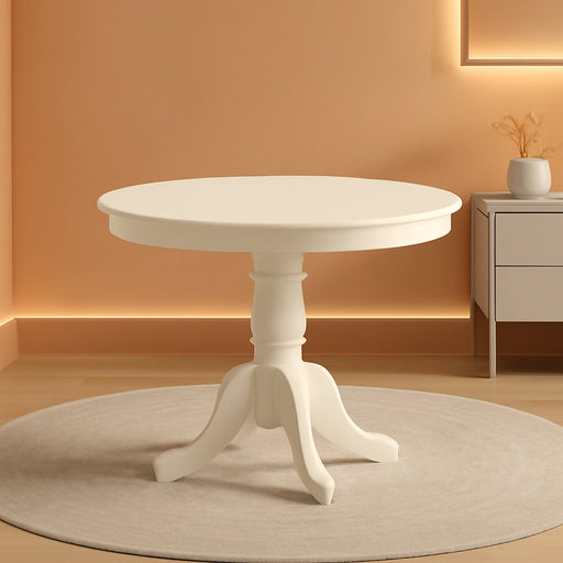 Wooden round Dining Table with Linen White Finish