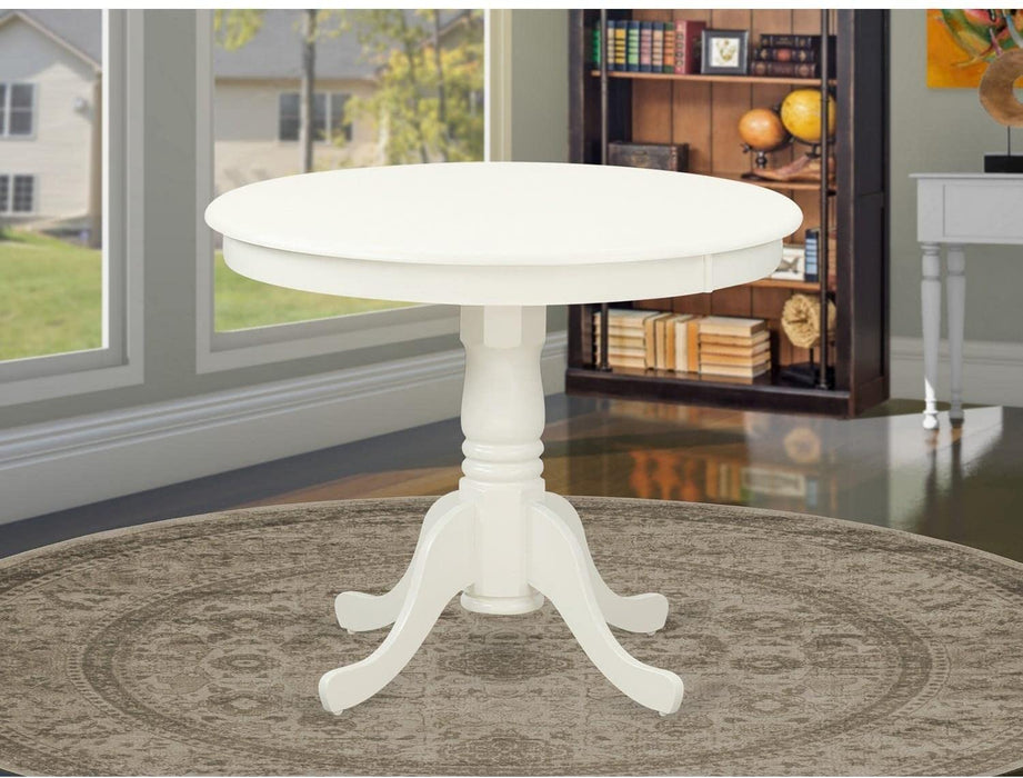 Wooden round Dining Table with Linen White Finish