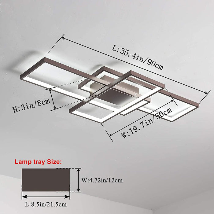 LED Ceiling Light, 50W Dimmable Ceiling Lamp with Remote Control, 3 Square Modern Coffee LED Chandelier, Flush Mount Ceiling Light Fixture for Dining Living Room Study (Coffee)