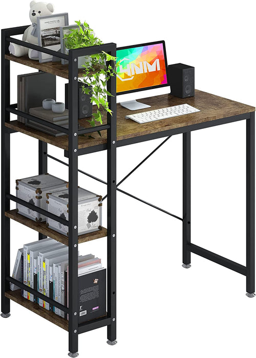 Small Rustic Desk with 4-Tier Bookshelf