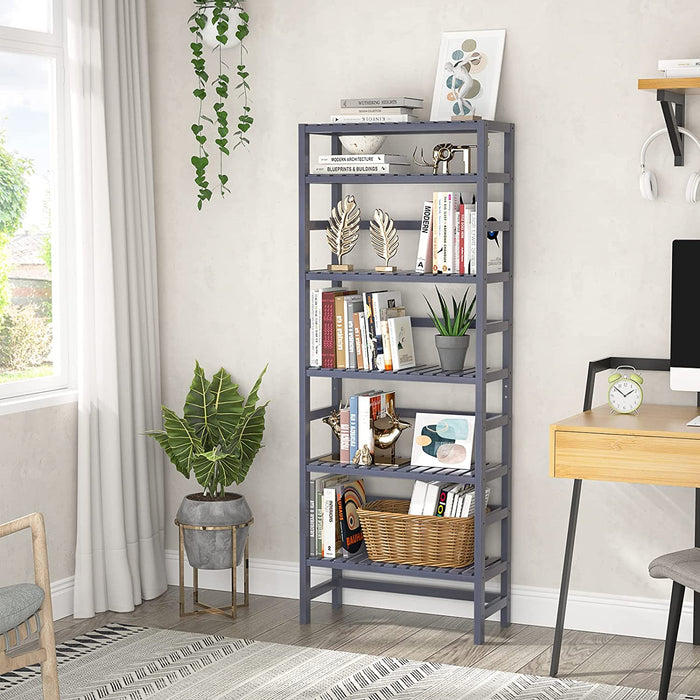 Adjustable 6-Tier Bamboo Bookshelf for Multiple Rooms