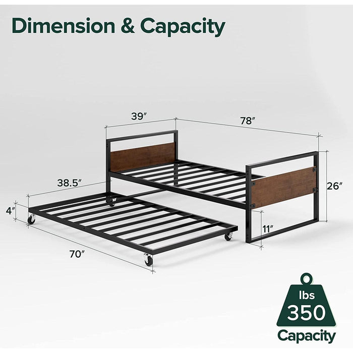 Twin over Full Metal Bunk Beds with Trundle Bed, Black