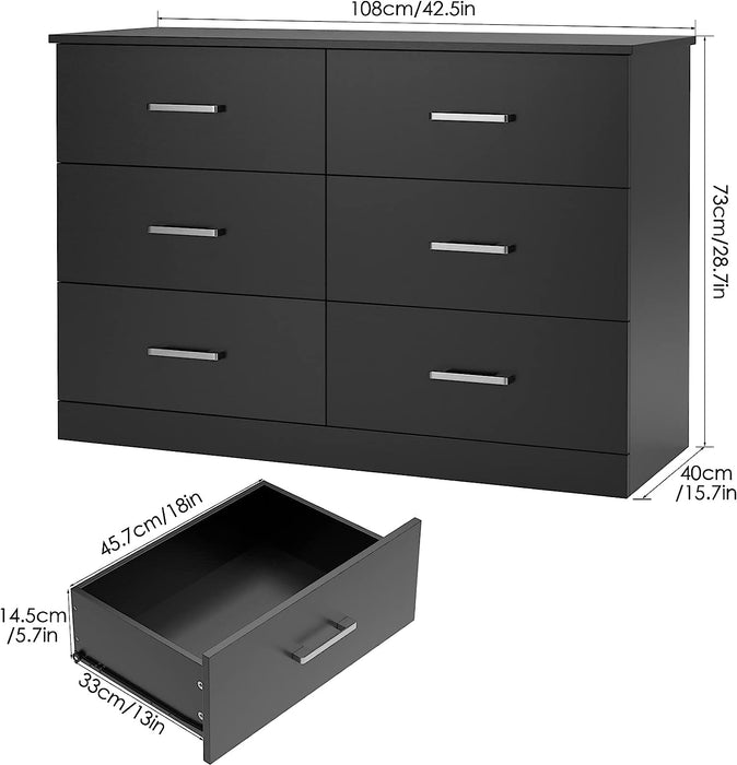 Black 6-Drawer Bedroom Dresser for Storage