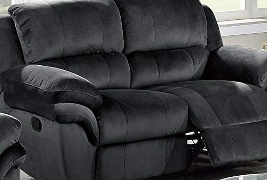 Black Padded Suede Manual Motion Sofa Set