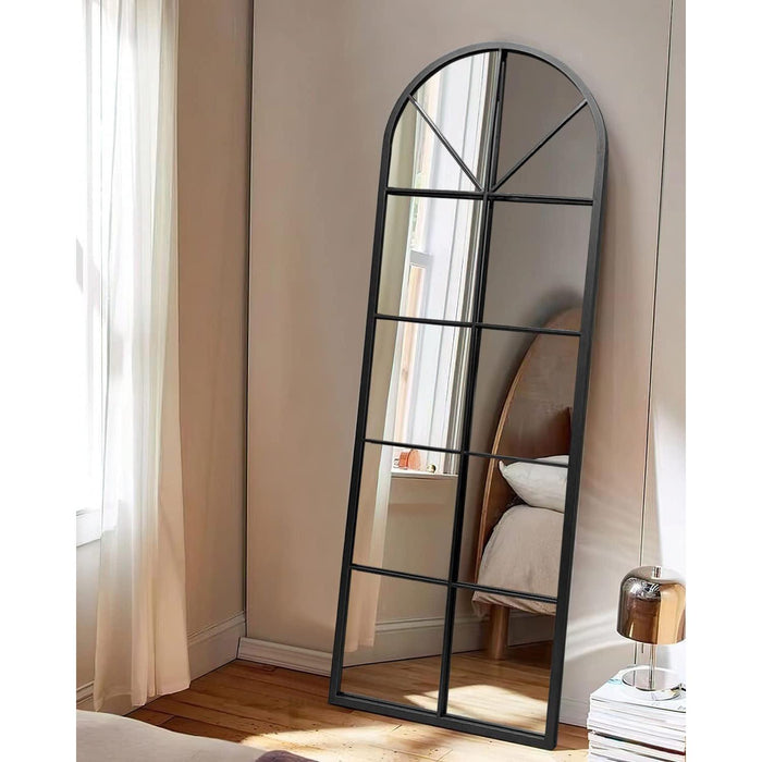 Floor Full Length Mirror, Black Arched-Top, Large Window Pane Mirror, Wall Mounted Mirror, 65X22 Standing Mirror Hanging or Leaning, Body Mirrors for Bedroom, No Stand