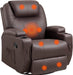 Swivel Rocker Recliner W/Massage, Heat, Remote, Cup Holders, Brown