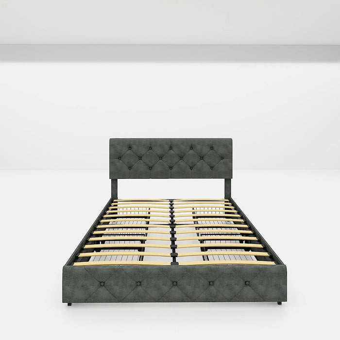 Queen Upholstered Platform Bed Frame, 4 Storage Drawers