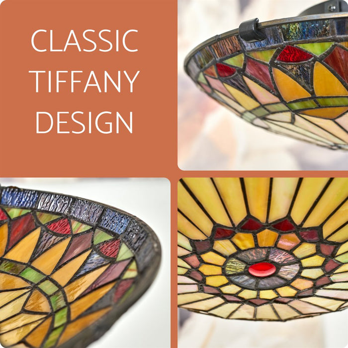 Mateo 16" 2-Light Tiffany Glass Flush Mount Ceiling Light, Black Finish