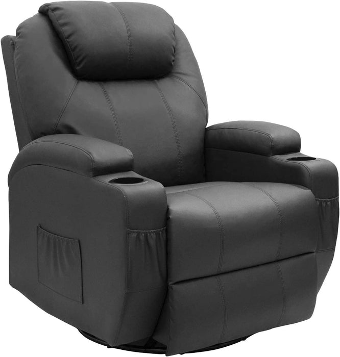 Massage Recliner Chair, Heated, PU Leather, Ergonomic, Black