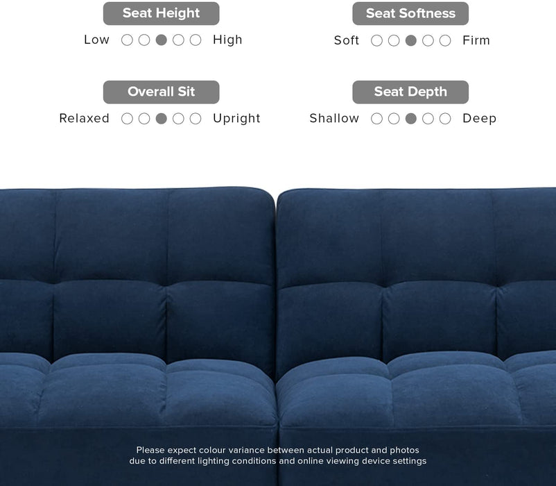 Blue Velvet Futon Sofa Bed with Arms