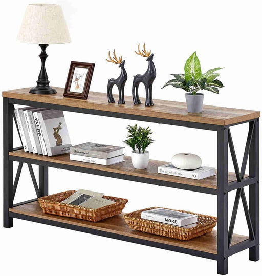 Rustic Wood Console Table with 3 Shelves