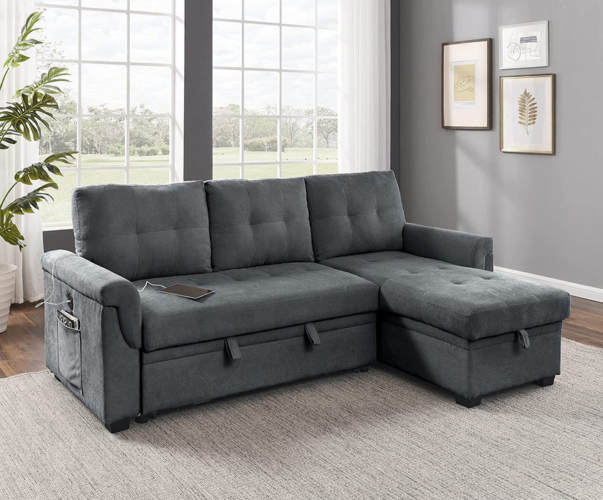 Gray Sectional Sofabed with USB Ports, Full XL