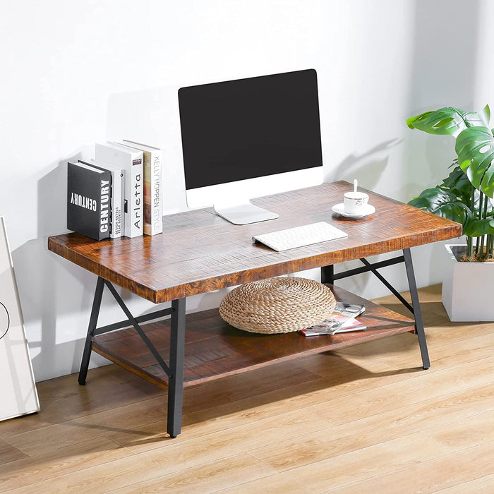 Rustic Brown Cocktail Table with Metal Legs