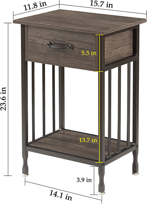 Industrial Side Table with Drawer