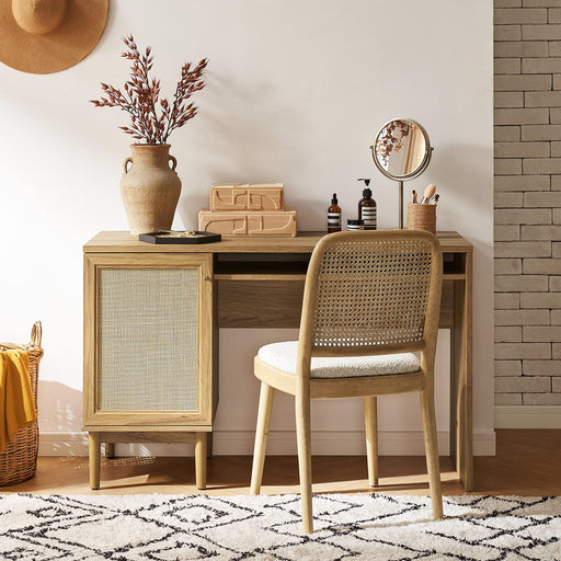 Adjustable Rattan Desk with Storage Space