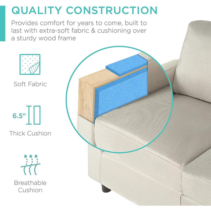 Compact Beige Linen Sectional Sofa with Chaise Lounge