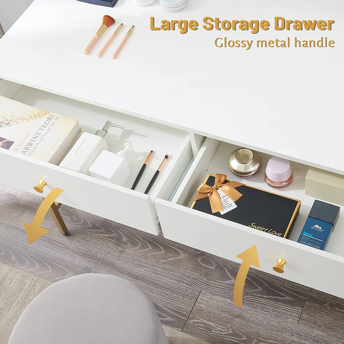 Vanity Desk with Drawers - White and Gold