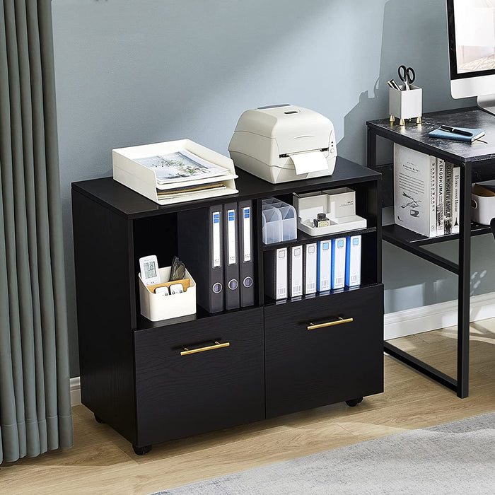 Black Mobile File Cabinet with Open Shelves