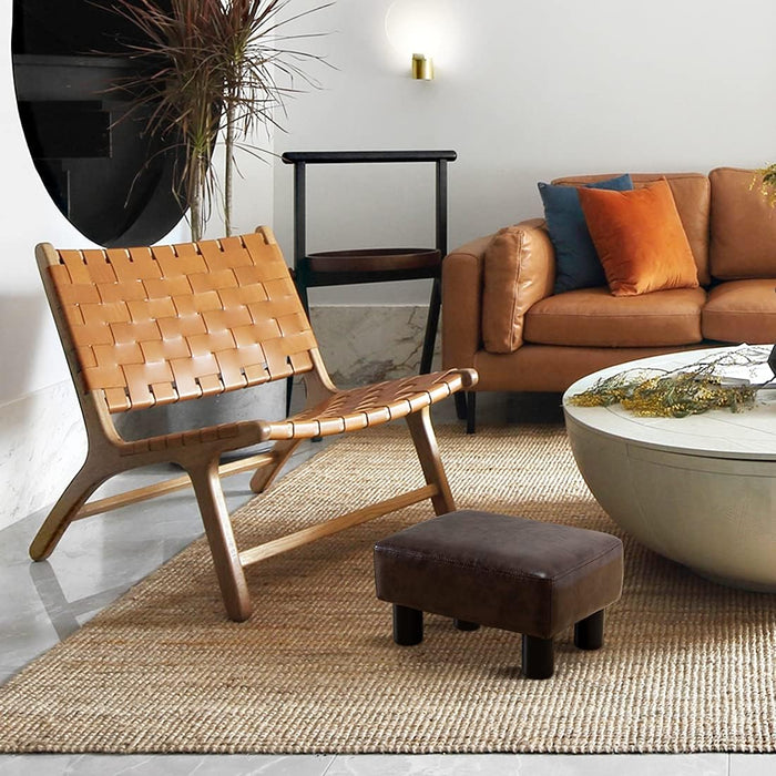 Brown PU Leather Foot Stool with Non-Skid Legs